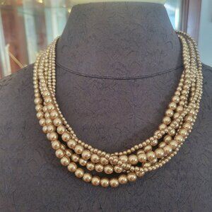 Multi-Strand Gold Tone Beaded Necklace With Lobster Clasp Closure SHB